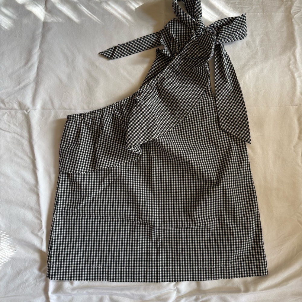 Vineyard Vines Black and White Gingham Top One Shoulder Size 2